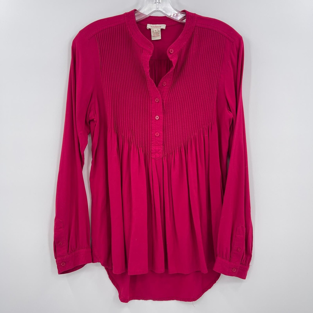 Sundance Top Women S Pink Pleated Mystic Falls Waterfall Rayon Long Sleeve Boho